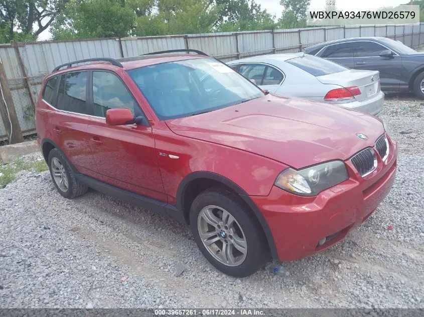 2006 BMW X3 3.0I VIN: WBXPA93476WD26579 Lot: 39657261