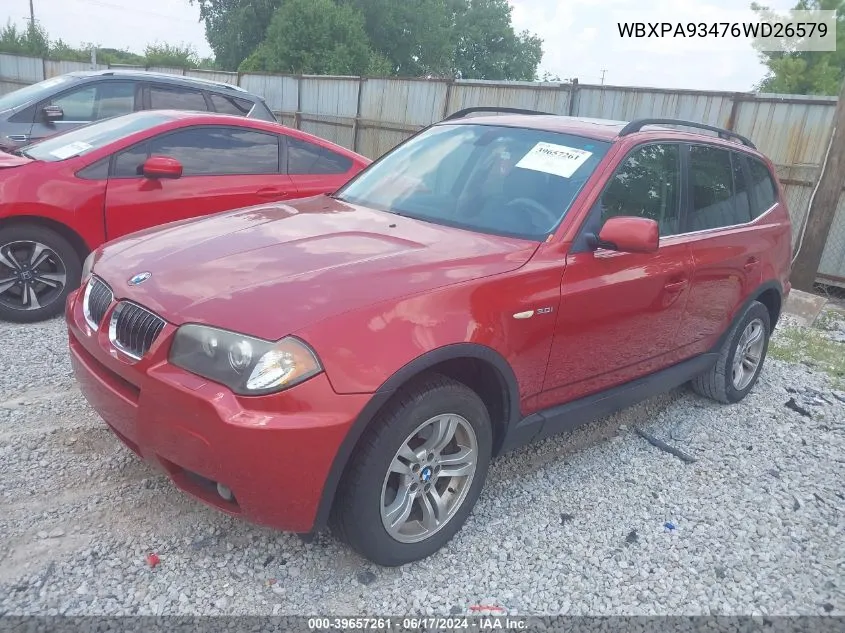 2006 BMW X3 3.0I VIN: WBXPA93476WD26579 Lot: 39657261