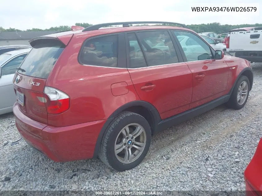 WBXPA93476WD26579 2006 BMW X3 3.0I