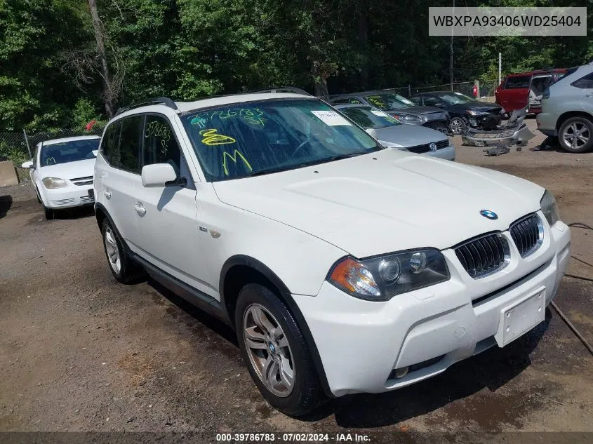 2006 BMW X3 3.0I VIN: WBXPA93406WD25404 Lot: 39786783