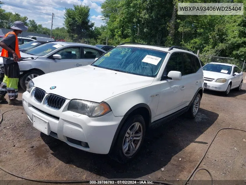 2006 BMW X3 3.0I VIN: WBXPA93406WD25404 Lot: 39786783