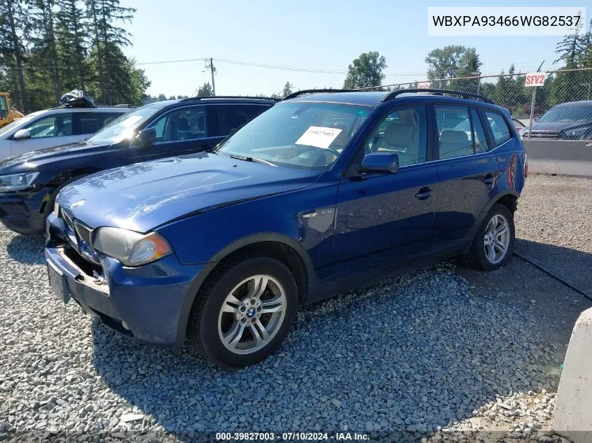 2006 BMW X3 3.0I VIN: WBXPA93466WG82537 Lot: 39827003