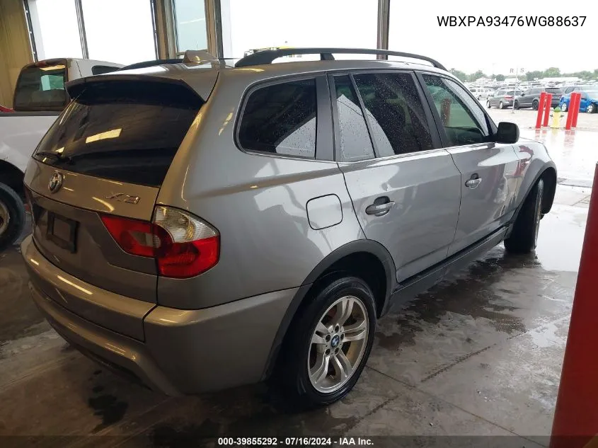 2006 BMW X3 3.0I VIN: WBXPA93476WG88637 Lot: 39855292