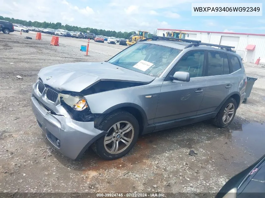 2006 BMW X3 3.0I VIN: WBXPA93406WG92349 Lot: 39924745