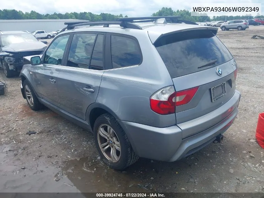 2006 BMW X3 3.0I VIN: WBXPA93406WG92349 Lot: 39924745