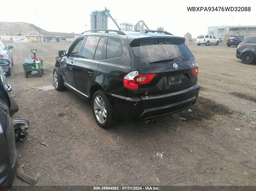 2006 BMW X3 3.0I VIN: WBXPA93476WD32088 Lot: 39984092