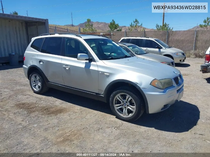 2006 BMW X3 3.0I VIN: WBXPA93436WD28815 Lot: 40111327