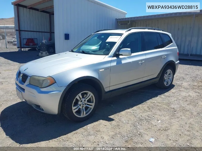 2006 BMW X3 3.0I VIN: WBXPA93436WD28815 Lot: 40111327