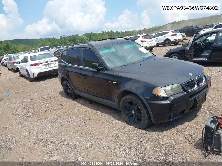 WBXPA93436WG74802 2006 BMW X3 3.0I