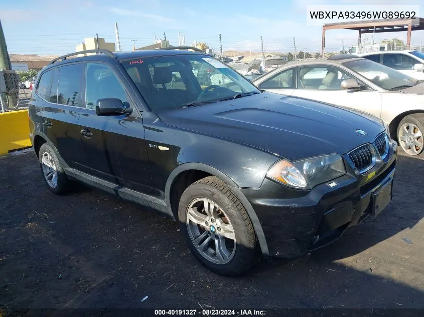 2006 BMW X3 3.0I VIN: WBXPA93496WG89692 Lot: 40191327