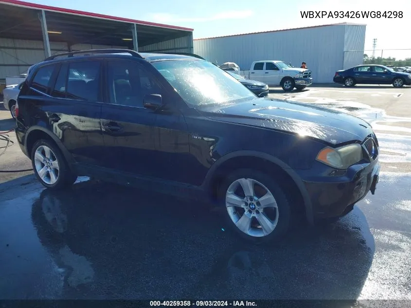 2006 BMW X3 3.0I VIN: WBXPA93426WG84298 Lot: 40259358