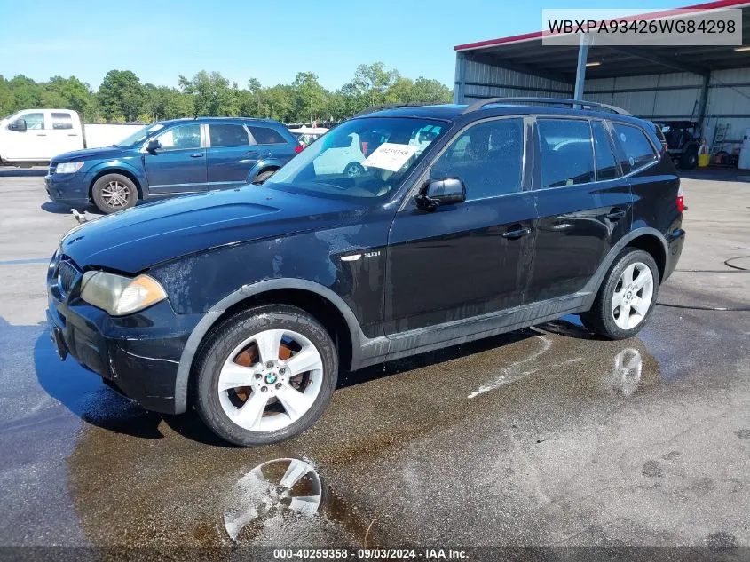 2006 BMW X3 3.0I VIN: WBXPA93426WG84298 Lot: 40259358