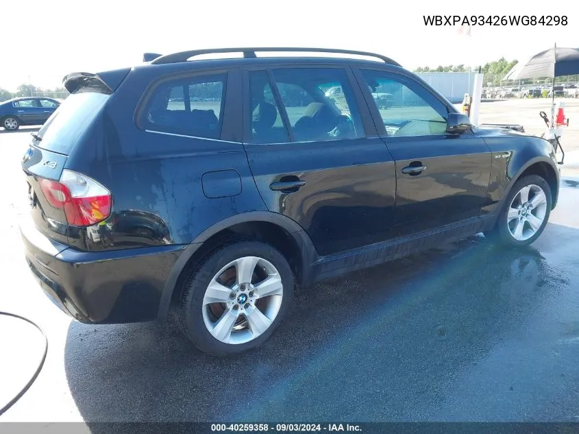 2006 BMW X3 3.0I VIN: WBXPA93426WG84298 Lot: 40259358