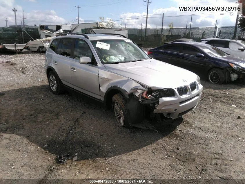 2006 BMW X3 3.0I VIN: WBXPA93456WG78916 Lot: 40472698