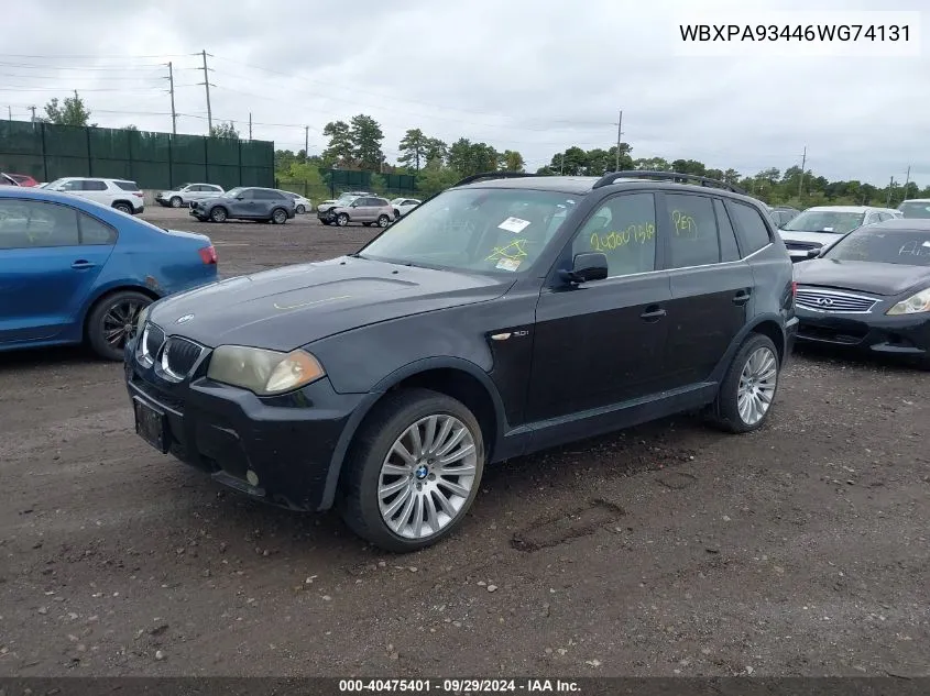 2006 BMW X3 3.0I VIN: WBXPA93446WG74131 Lot: 40475401