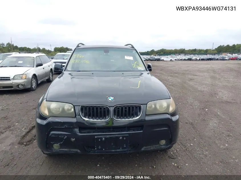 2006 BMW X3 3.0I VIN: WBXPA93446WG74131 Lot: 40475401