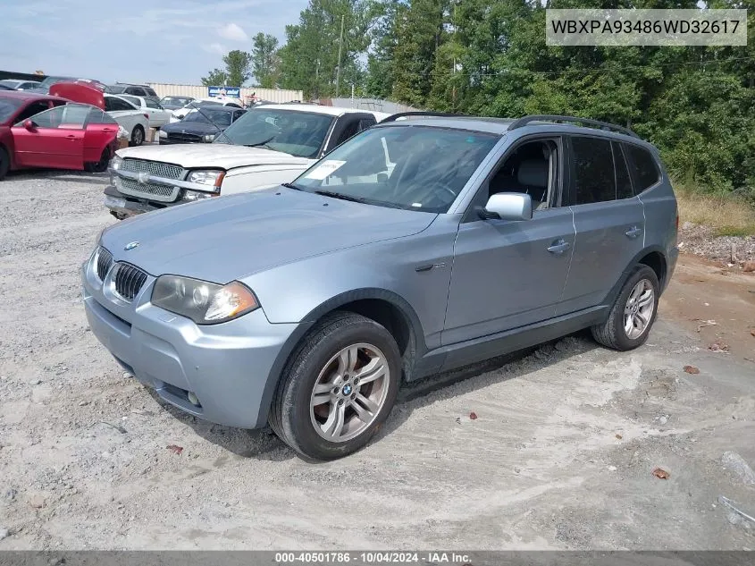 2006 BMW X3 3.0I VIN: WBXPA93486WD32617 Lot: 40501786