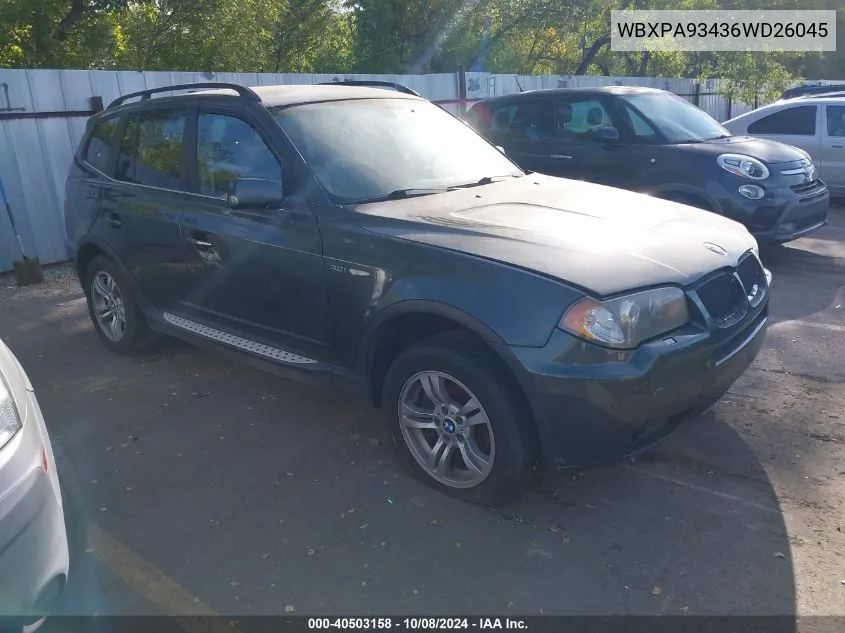 2006 BMW X3 3.0I VIN: WBXPA93436WD26045 Lot: 40503158