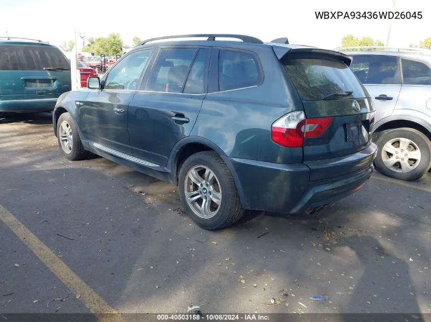 2006 BMW X3 3.0I VIN: WBXPA93436WD26045 Lot: 40503158