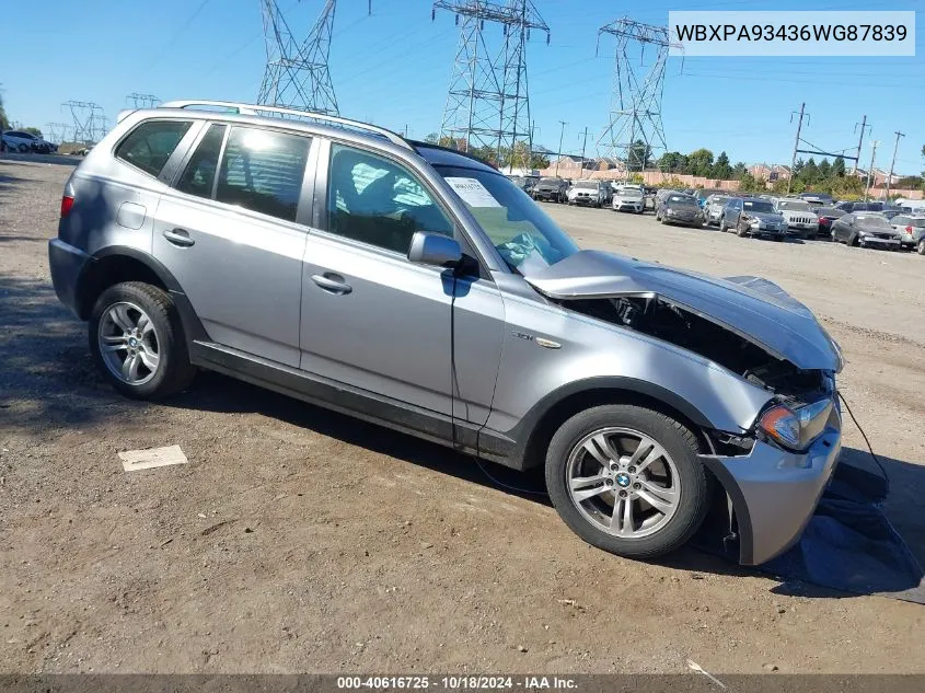 2006 BMW X3 3.0I VIN: WBXPA93436WG87839 Lot: 40616725