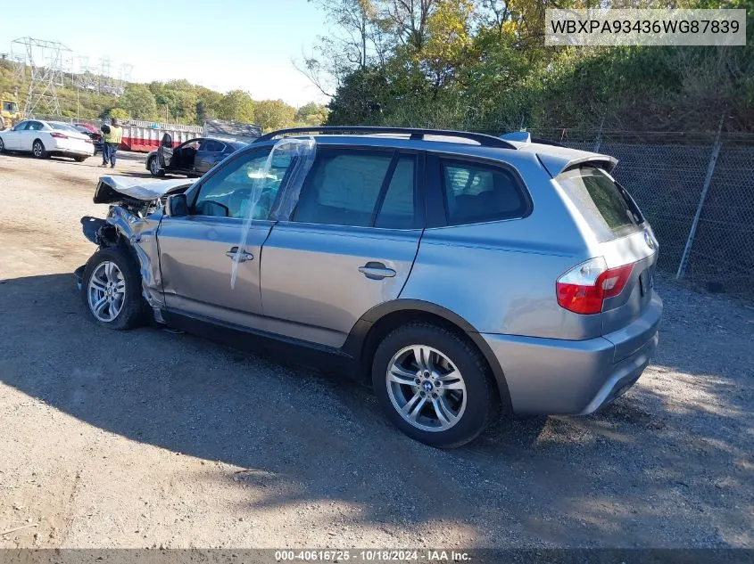 2006 BMW X3 3.0I VIN: WBXPA93436WG87839 Lot: 40616725