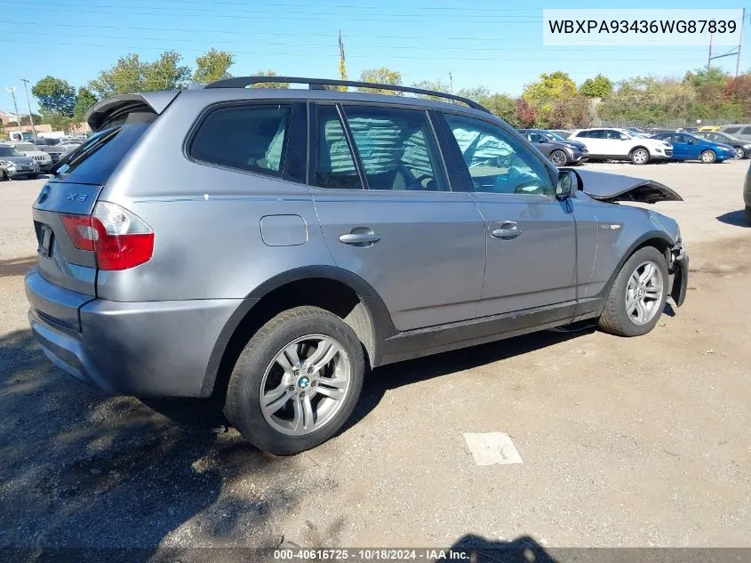 2006 BMW X3 3.0I VIN: WBXPA93436WG87839 Lot: 40616725