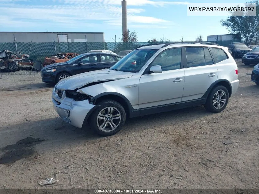 2006 BMW X3 3.0I VIN: WBXPA934X6WG88597 Lot: 40735804