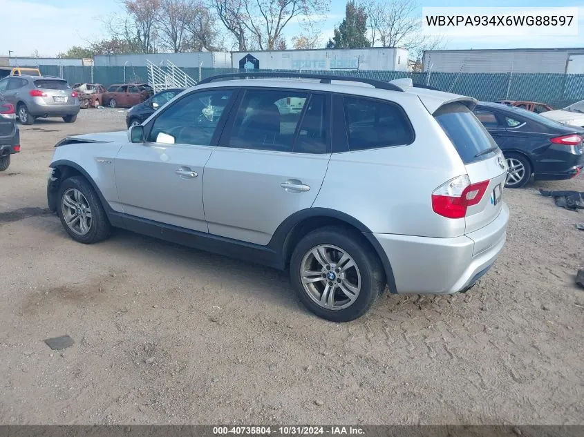 2006 BMW X3 3.0I VIN: WBXPA934X6WG88597 Lot: 40735804