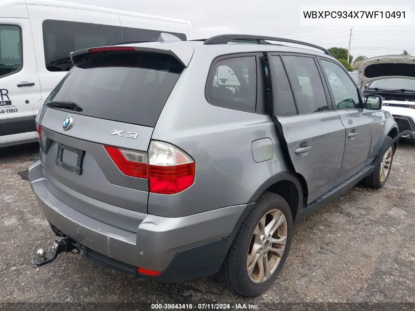 2007 BMW X3 3.0Si VIN: WBXPC934X7WF10491 Lot: 39843418