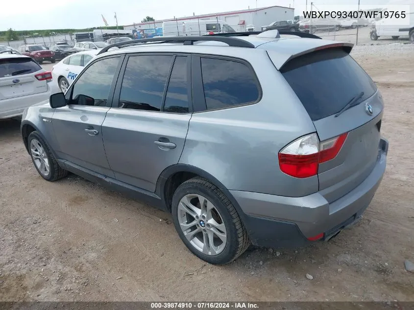 2007 BMW X3 3.0Si VIN: WBXPC93407WF19765 Lot: 39874910