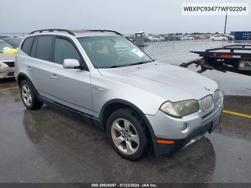 2007 BMW X3 3.0Si VIN: WBXPC93477WF02204 Lot: 39926097