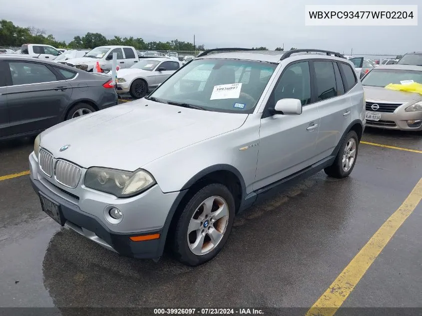 2007 BMW X3 3.0Si VIN: WBXPC93477WF02204 Lot: 39926097