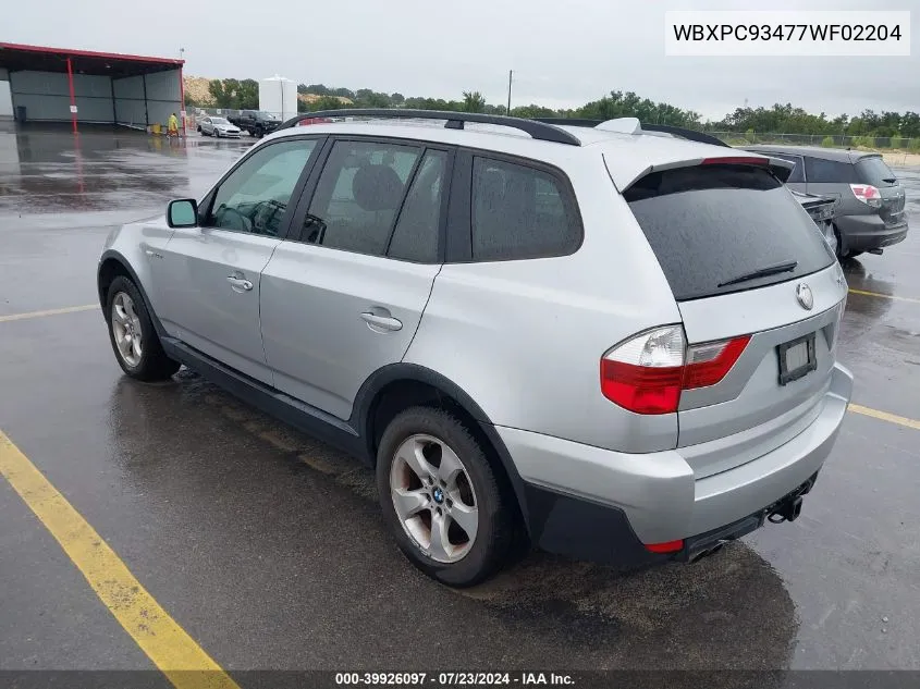 2007 BMW X3 3.0Si VIN: WBXPC93477WF02204 Lot: 39926097