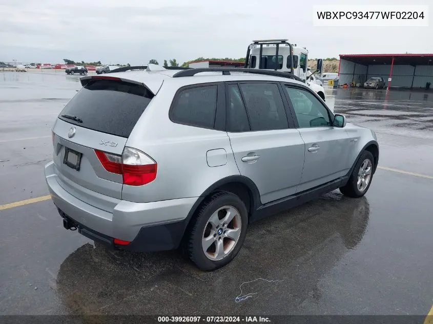 2007 BMW X3 3.0Si VIN: WBXPC93477WF02204 Lot: 39926097