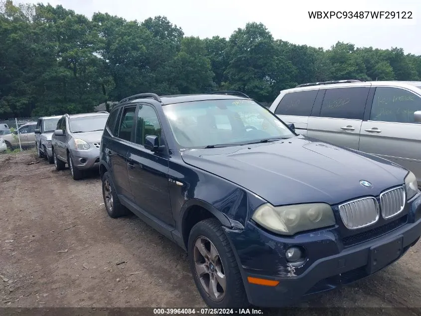 2007 BMW X3 3.0Si VIN: WBXPC93487WF29122 Lot: 39964084