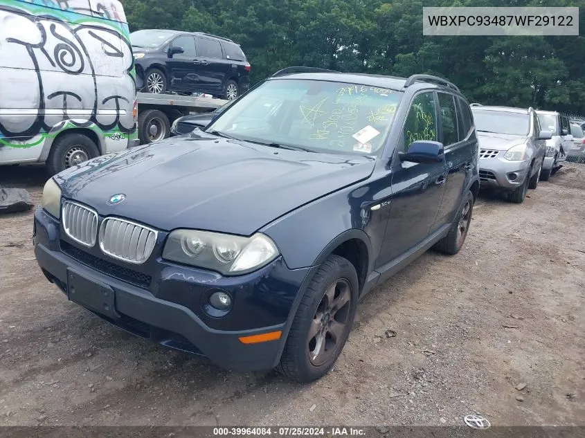 2007 BMW X3 3.0Si VIN: WBXPC93487WF29122 Lot: 39964084