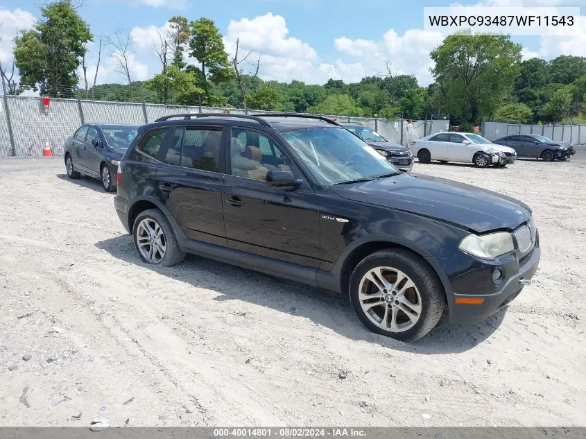 2007 BMW X3 3.0Si VIN: WBXPC93487WF11543 Lot: 40014801