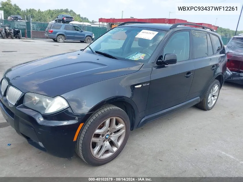 2007 BMW X3 3.0Si VIN: WBXPC93437WF12261 Lot: 40102579