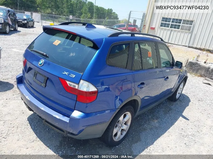 2007 BMW X3 3.0Si VIN: WBXPC93477WF04230 Lot: 40171269