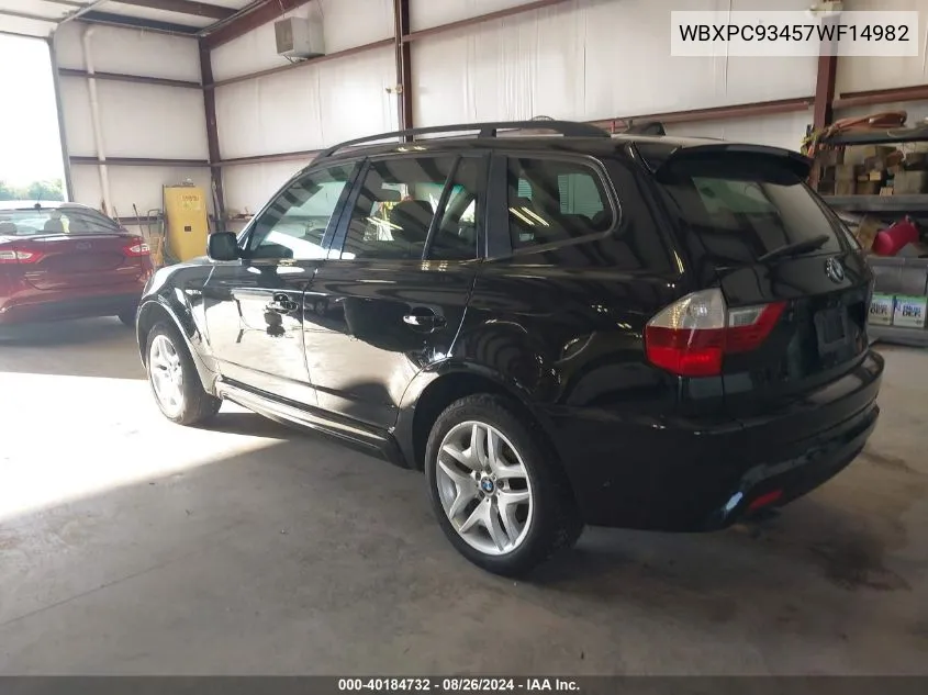 2007 BMW X3 3.0Si VIN: WBXPC93457WF14982 Lot: 40184732