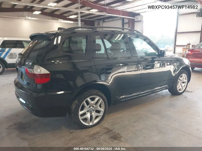 2007 BMW X3 3.0Si VIN: WBXPC93457WF14982 Lot: 40184732