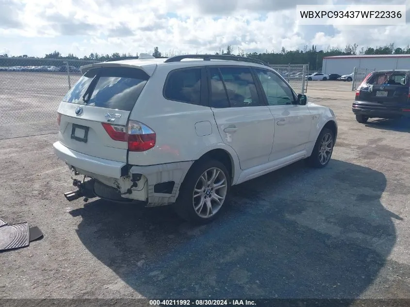 2007 BMW X3 3.0Si VIN: WBXPC93437WF22336 Lot: 40211992