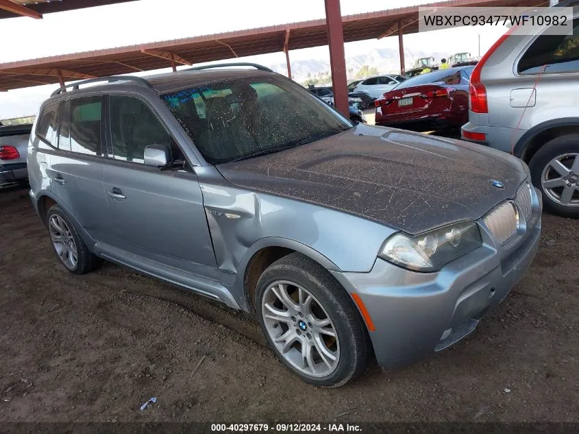 2007 BMW X3 3.0Si VIN: WBXPC93477WF10982 Lot: 40297679