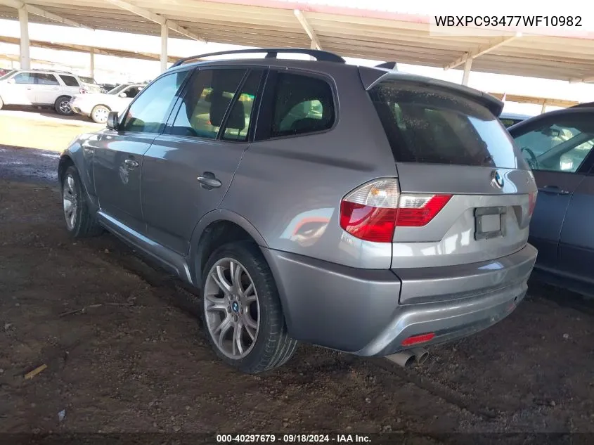 2007 BMW X3 3.0Si VIN: WBXPC93477WF10982 Lot: 40297679