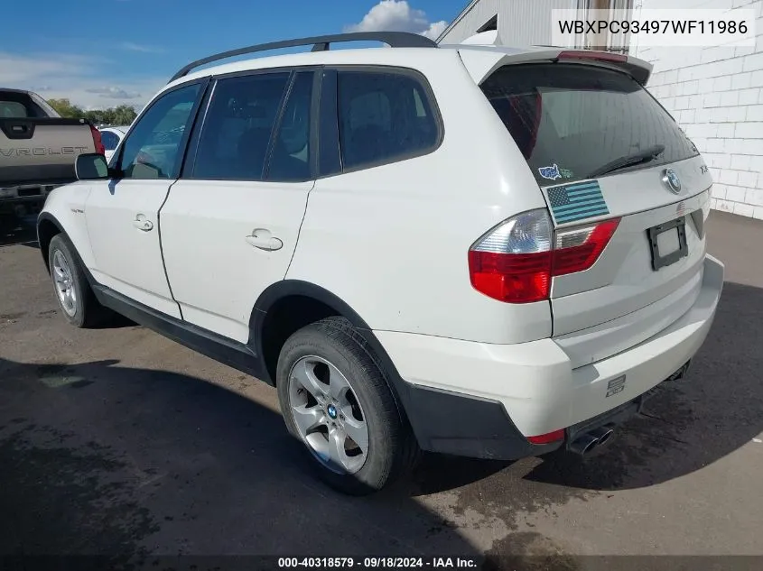 2007 BMW X3 3.0Si VIN: WBXPC93497WF11986 Lot: 40318579