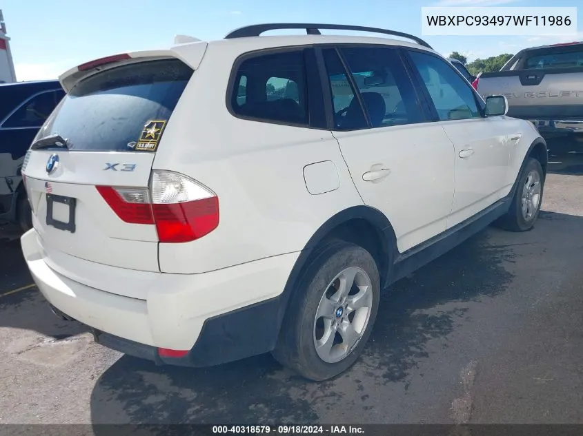 2007 BMW X3 3.0Si VIN: WBXPC93497WF11986 Lot: 40318579