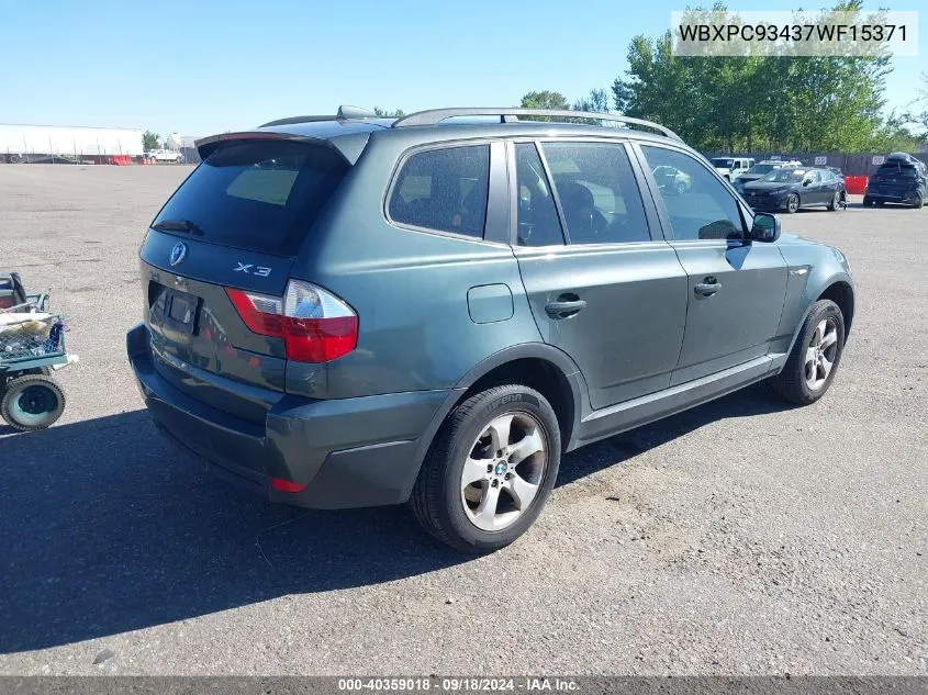 2007 BMW X3 3.0Si VIN: WBXPC93437WF15371 Lot: 40359018