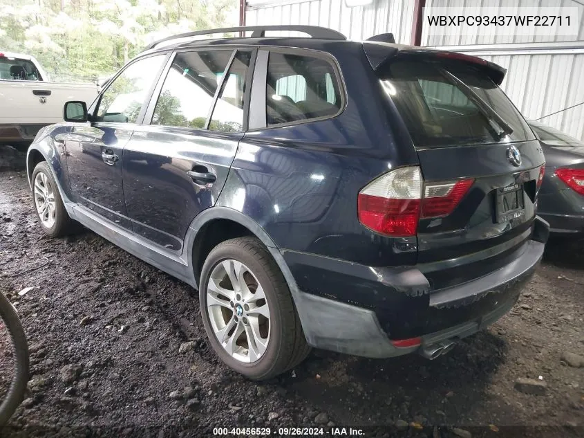 2007 BMW X3 3.0Si VIN: WBXPC93437WF22711 Lot: 40456529