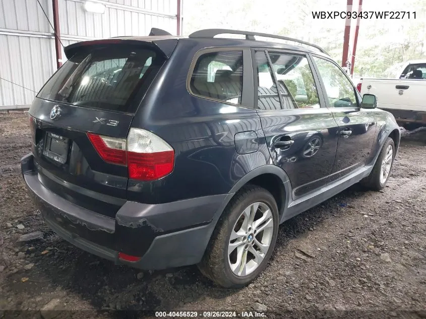 2007 BMW X3 3.0Si VIN: WBXPC93437WF22711 Lot: 40456529