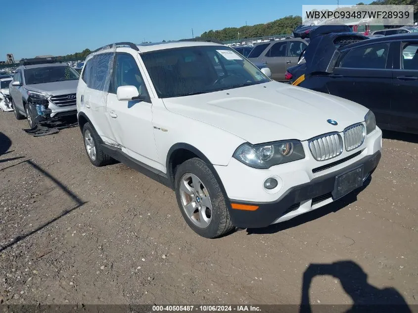 2007 BMW X3 3.0Si VIN: WBXPC93487WF28939 Lot: 40505487